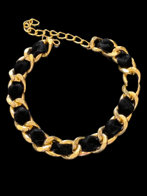 Gold Chain Velvet Collar (Color: Black, size: large)